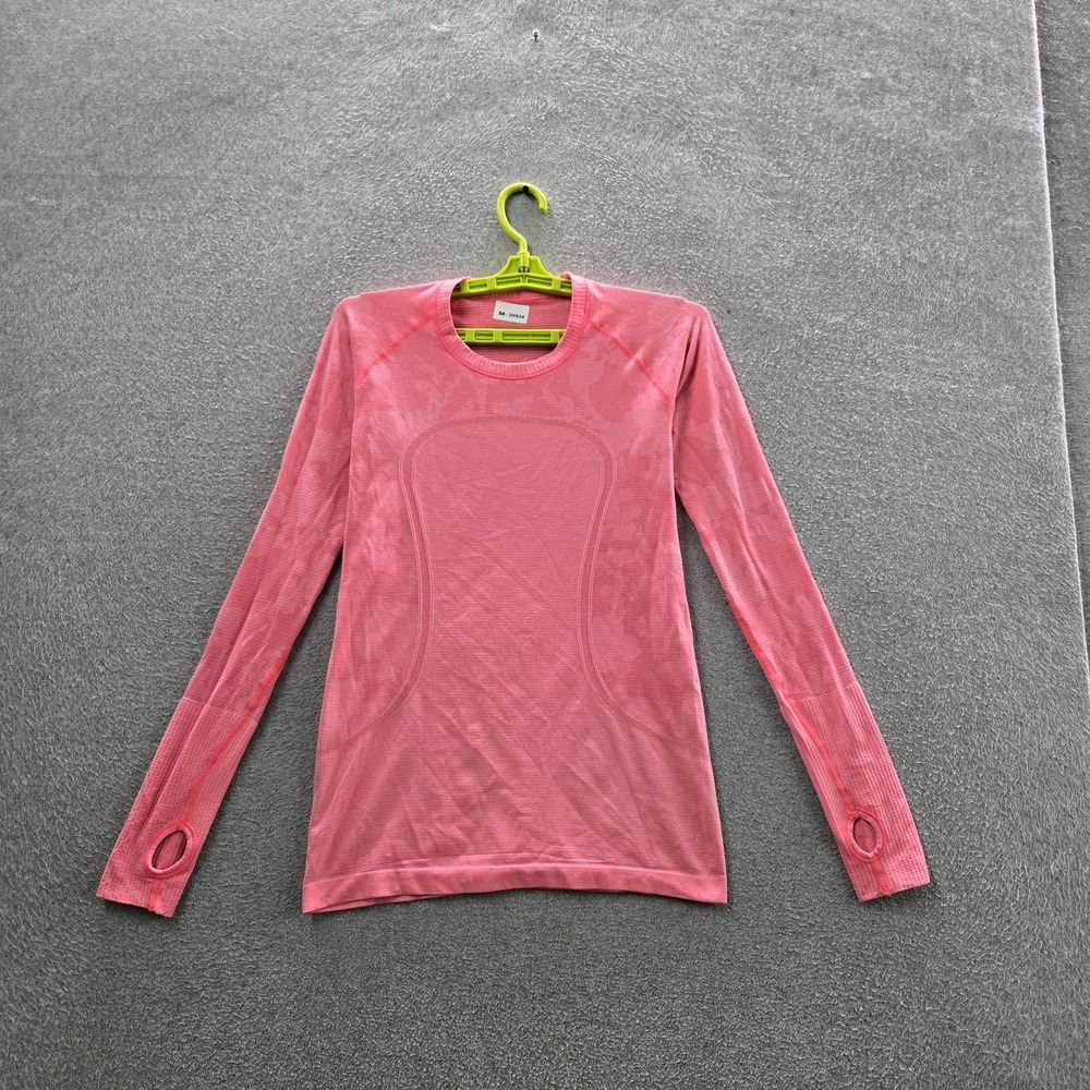 Lululemon Women Shirt 8 Pink Floral Swiftly Tech Activewear Crew Neck Pullover